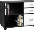 Free shipping Wood File Cabinet with 3 Drawer and 2 Open Shelves Office Storage Cabinet with Wheel Printer Stand, 35.5"L x 15.7"W x 26"H YJ