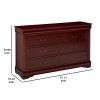 Traditional Style Wooden Dresser with Six Drawers, Cherry Brown
